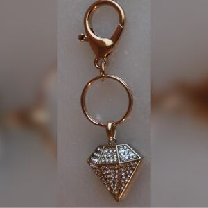 Rhinestone Diamond Shaped Keychain / Bag Charm with Keyring Gold Sparkly